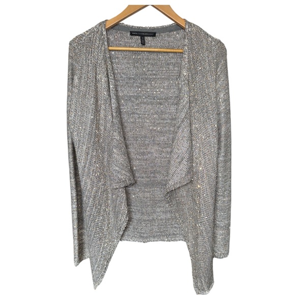 White House Black Market Sweaters - White House Black Market Shimmer Open Front Long Sweater Gray With Sequins